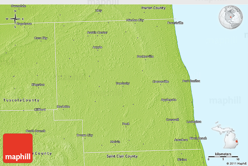Physical 3D Map of Sanilac County