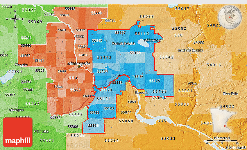 Political Shades 3D Map of ZIP Codes Starting with 551