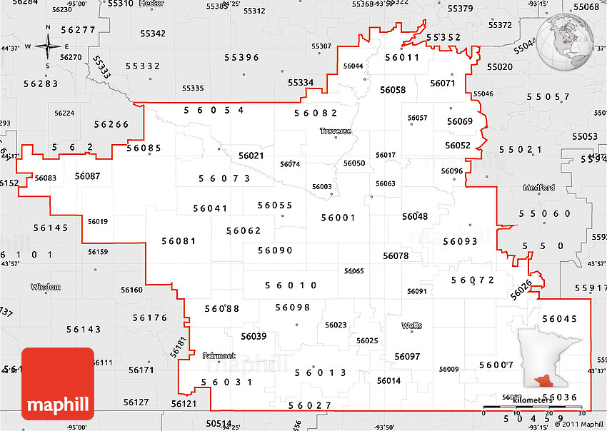 Silver Style Simple Map of ZIP Codes Starting with 560
