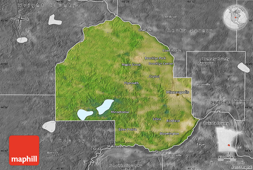 Satellite Map of Hennepin County, desaturated