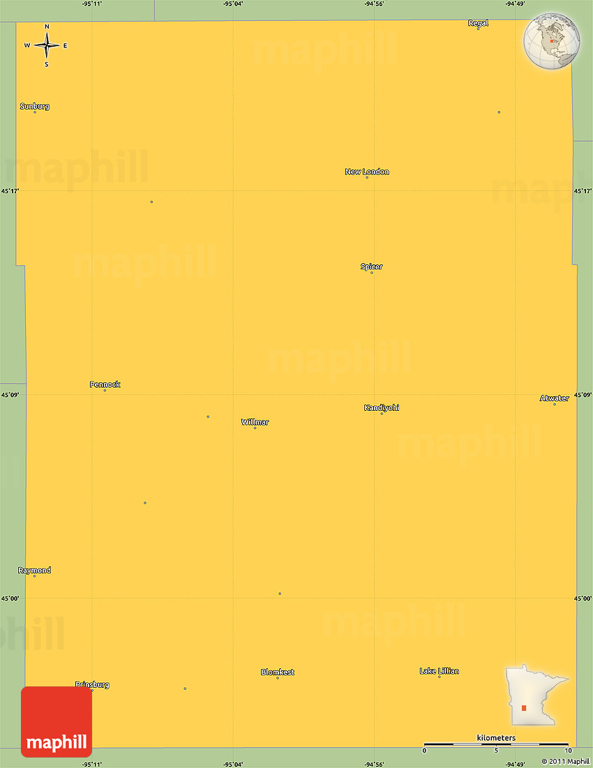 Savanna Style Simple Map of Kandiyohi County