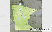 Physical Map of Minnesota, darken, semi-desaturated