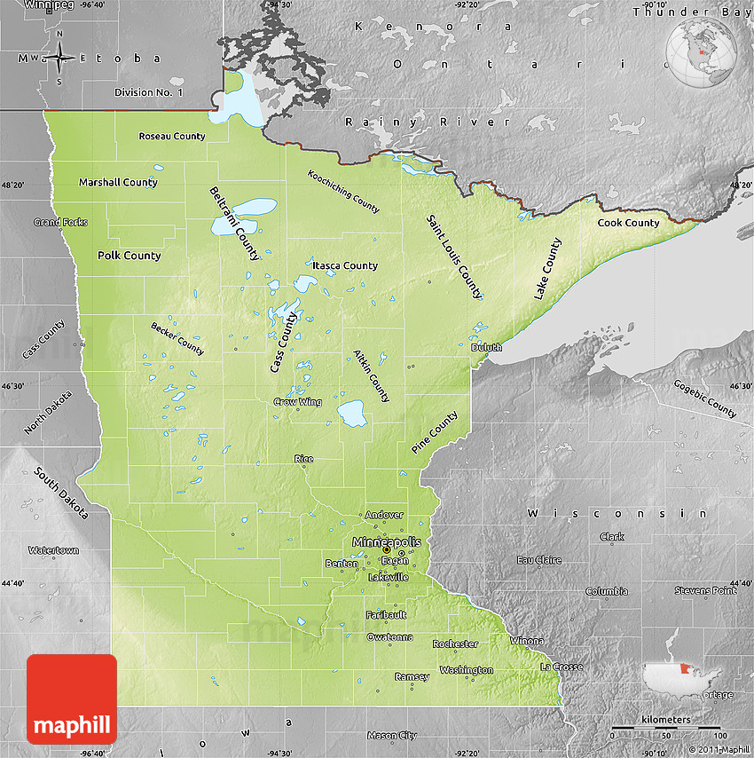 Physical Map of Minnesota, desaturated