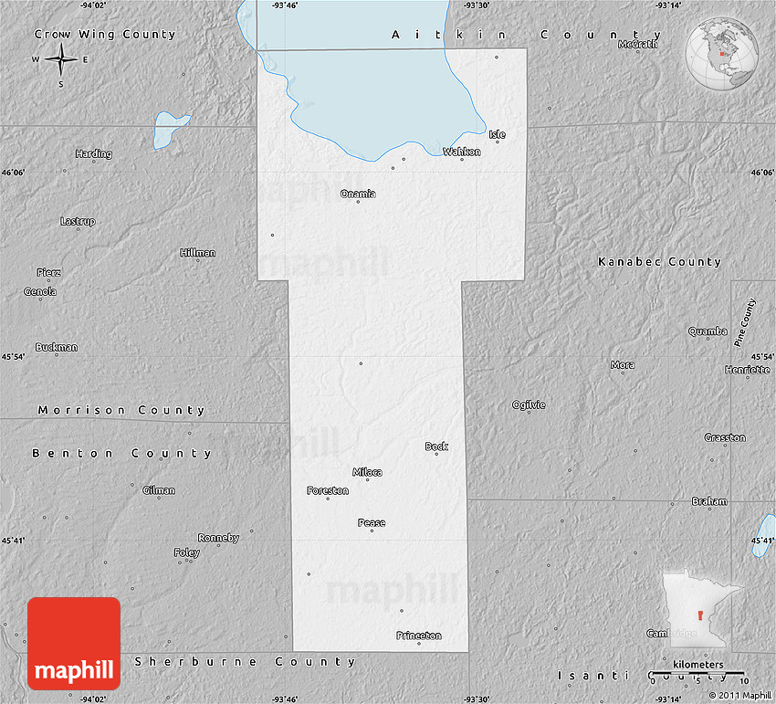 Mille Lacs County Map Gray Map Of Mille Lacs County