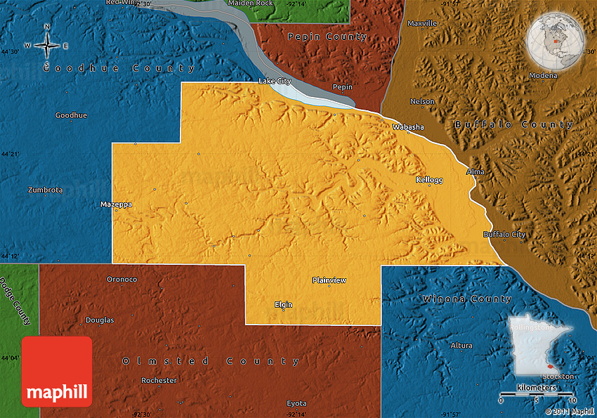 Political Map of Wabasha County, darken