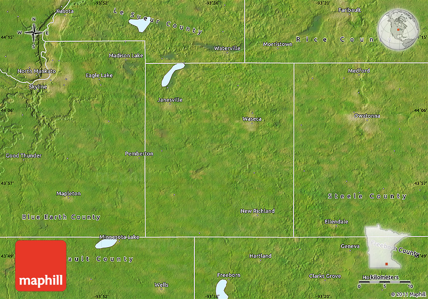 Satellite Map of Waseca County