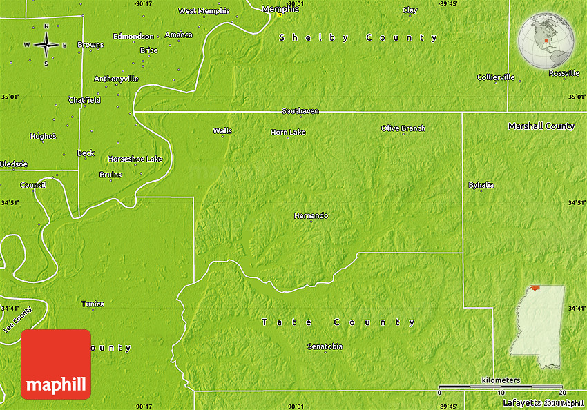 Physical Map of DeSoto County