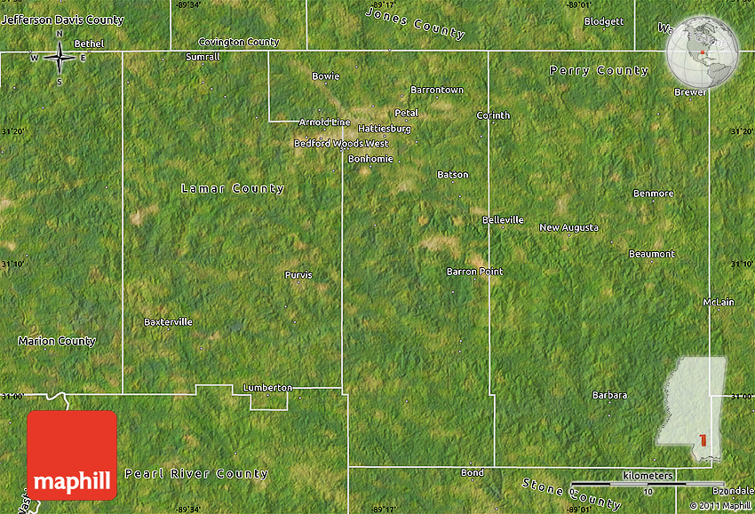 Satellite Map of Forrest County