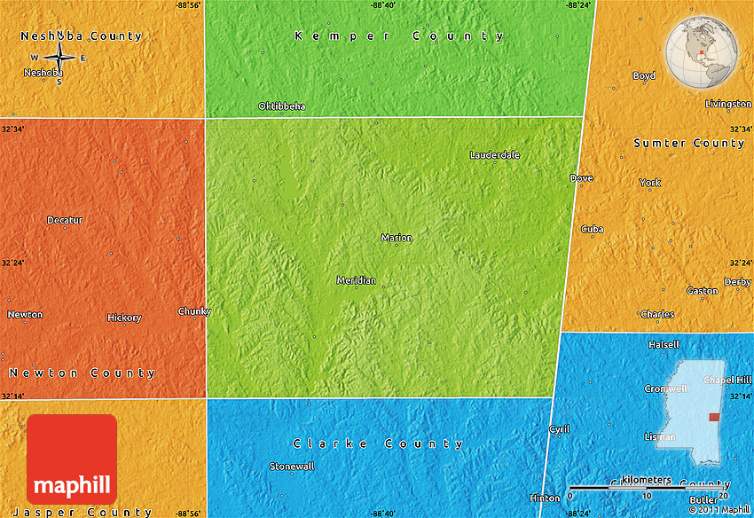 physical-map-of-lauderdale-county-political-outside
