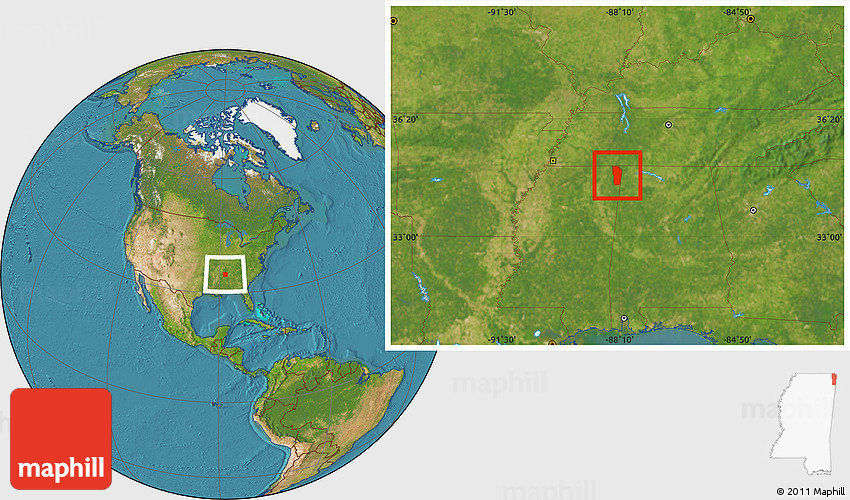 Satellite Location Map of Tishomingo County