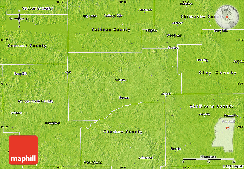Physical Map of ster County