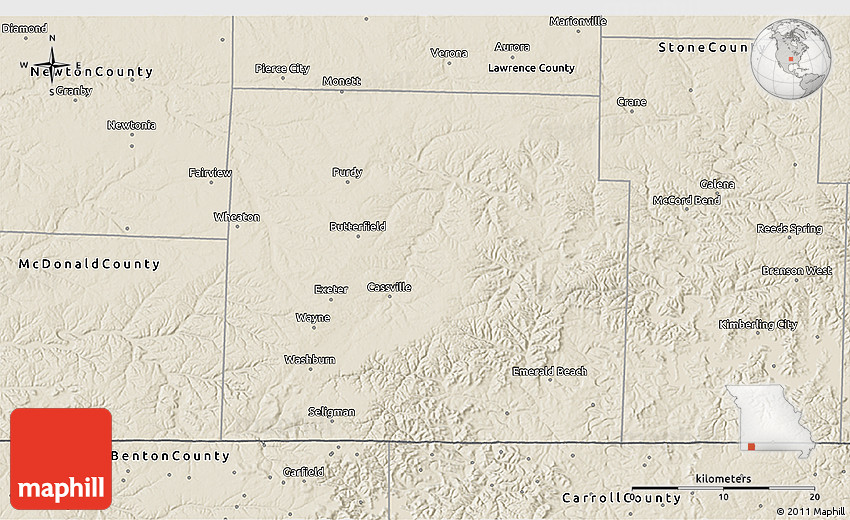 Shaded Relief 3D Map of Barry County