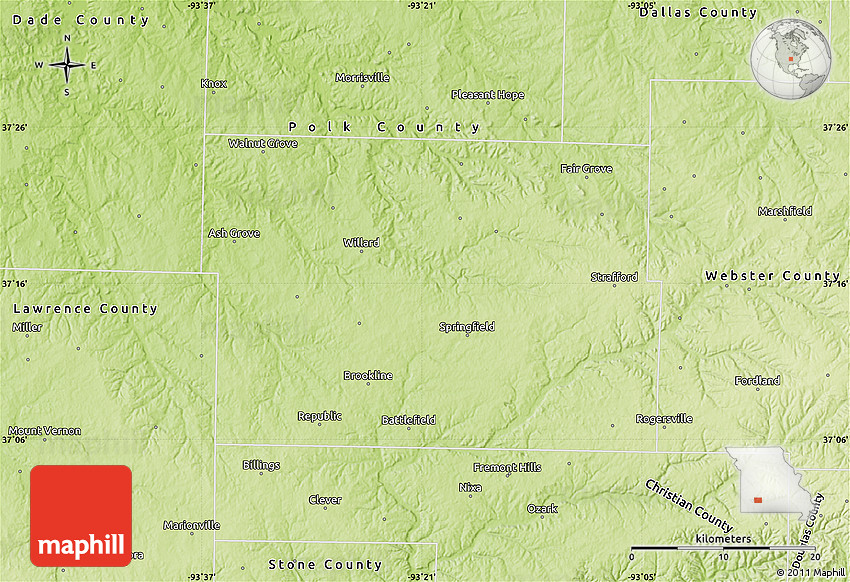 Physical Map of Greene County Physical Map of Greene County