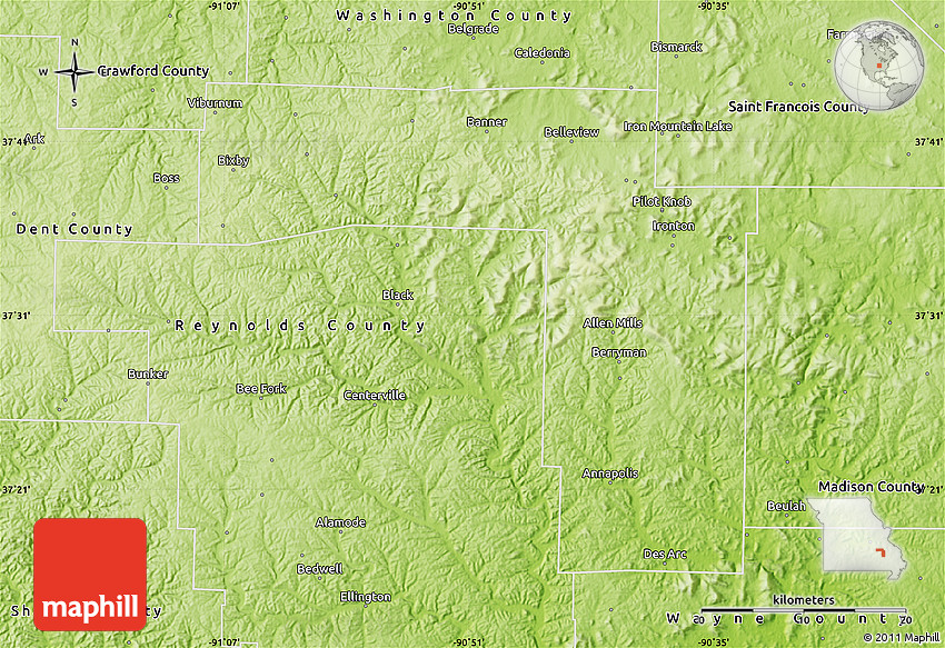 Physical Map of Iron County