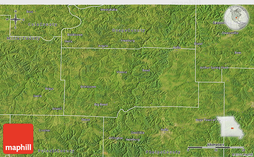 Satellite 3D Map of Maries County