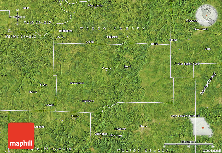 Satellite Map of Maries County