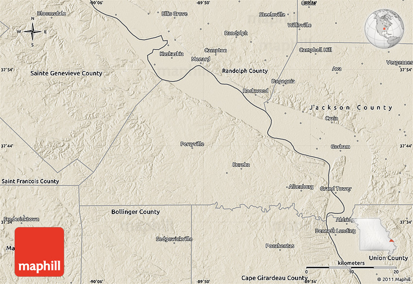 Shaded Relief Map of Perry County