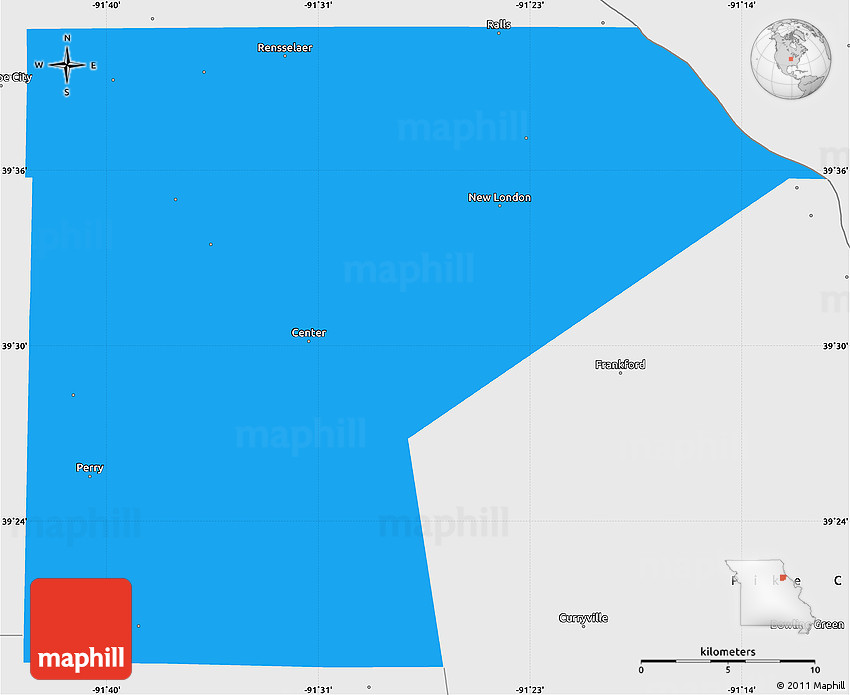 Political Simple Map of Ralls County, single color outside, borders and labels