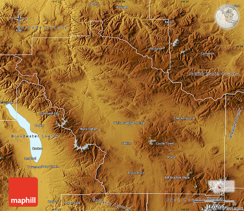 Physical Map of Meagher County