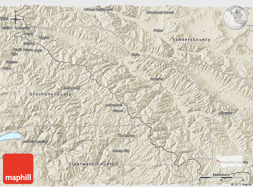 Shaded Relief 3D Map of Mineral County