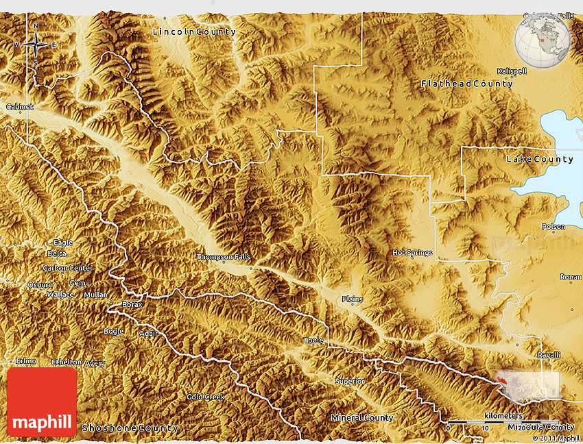 Physical 3D Map of Sanders County