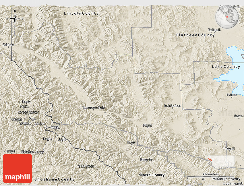 Shaded Relief 3D Map of Sanders County