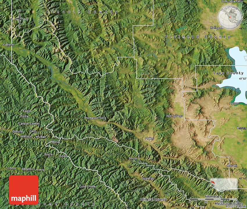 Satellite Map of Sanders County