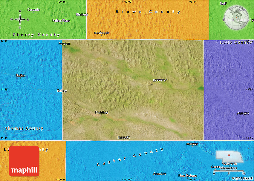 Satellite Map of Blaine County, political outside