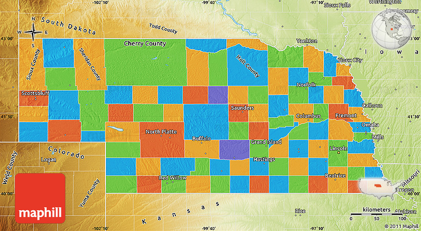 Political Map Of Nebraska Political Map Of Nebraska, Physical Outside