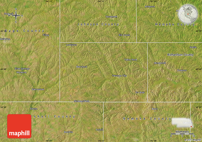 Satellite Map of Pawnee County