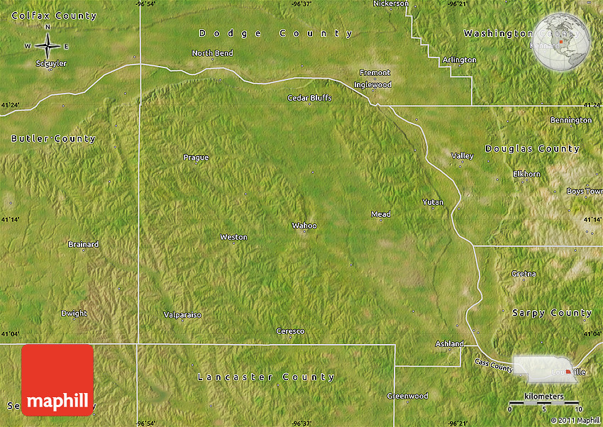 Satellite Map of Saunders County