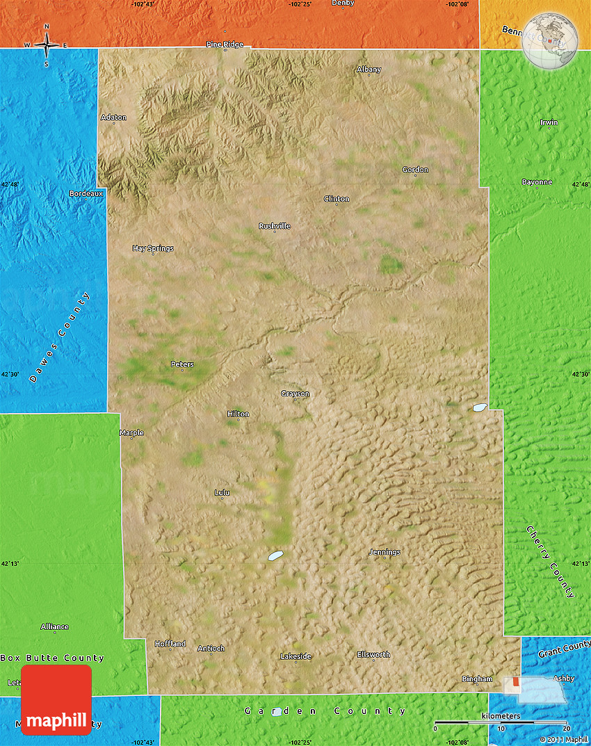 Satellite Map of Sheridan County, political outside
