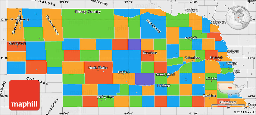 Political Map Of Nebraska Political Simple Map Of Nebraska, Single Color Outside, Borders And Labels