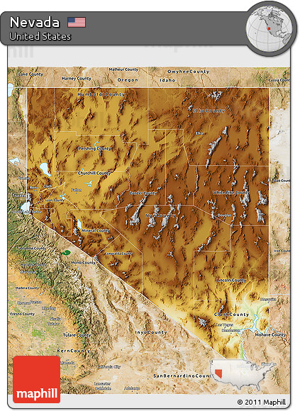 Physical 3D Map of Nevada, satellite outside