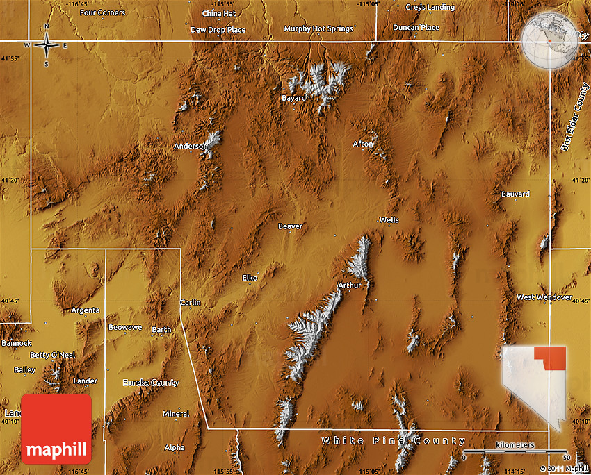 Physical Map of Elko County