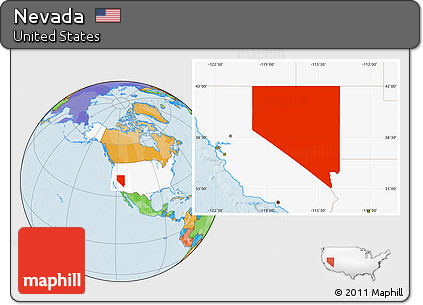 Political Location Map of Nevada, highlighted country