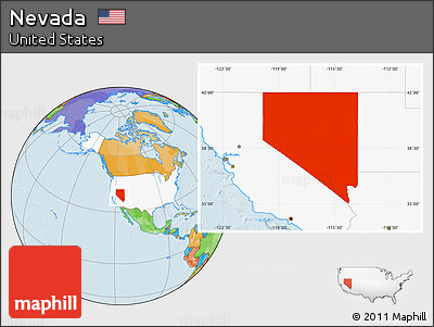 Political Location Map of Nevada, highlighted country