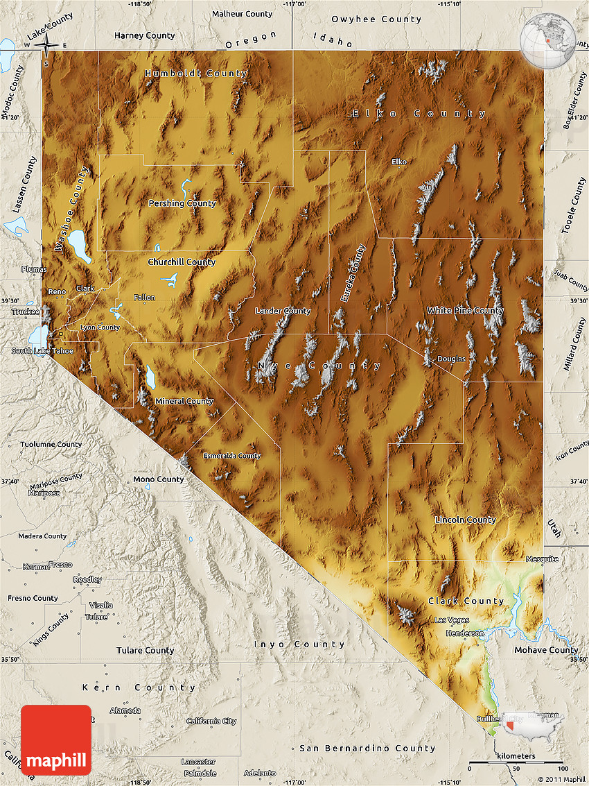 Physical Map Of Nevada Physical Map Of Nevada, Shaded Relief Outside