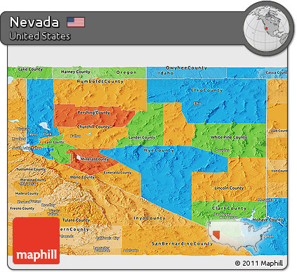 Political Panoramic Map of Nevada, political shades outside