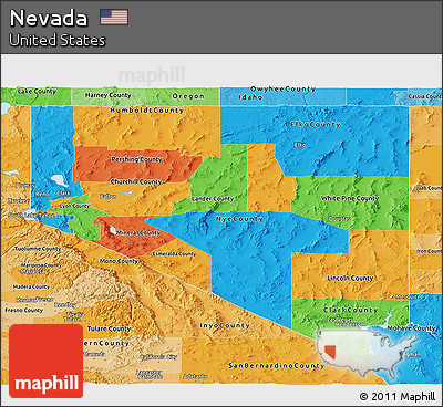 Political Panoramic Map of Nevada, political shades outside