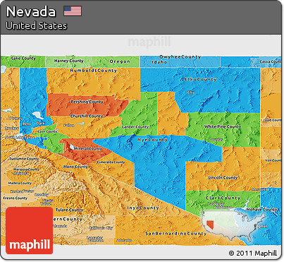 Political Panoramic Map of Nevada, political shades outside
