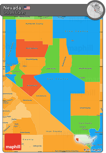 Political Simple Map of Nevada, political shades outside
