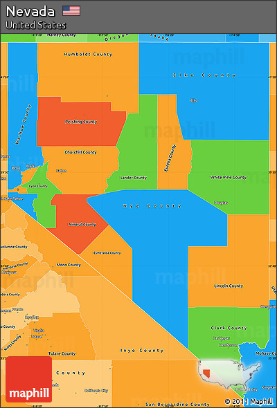 Political Simple Map of Nevada, political shades outside