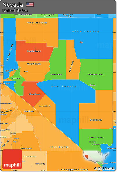 Political Simple Map of Nevada, political shades outside