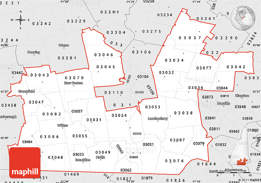Silver Style Simple Map of ZIP Codes Starting with 030
