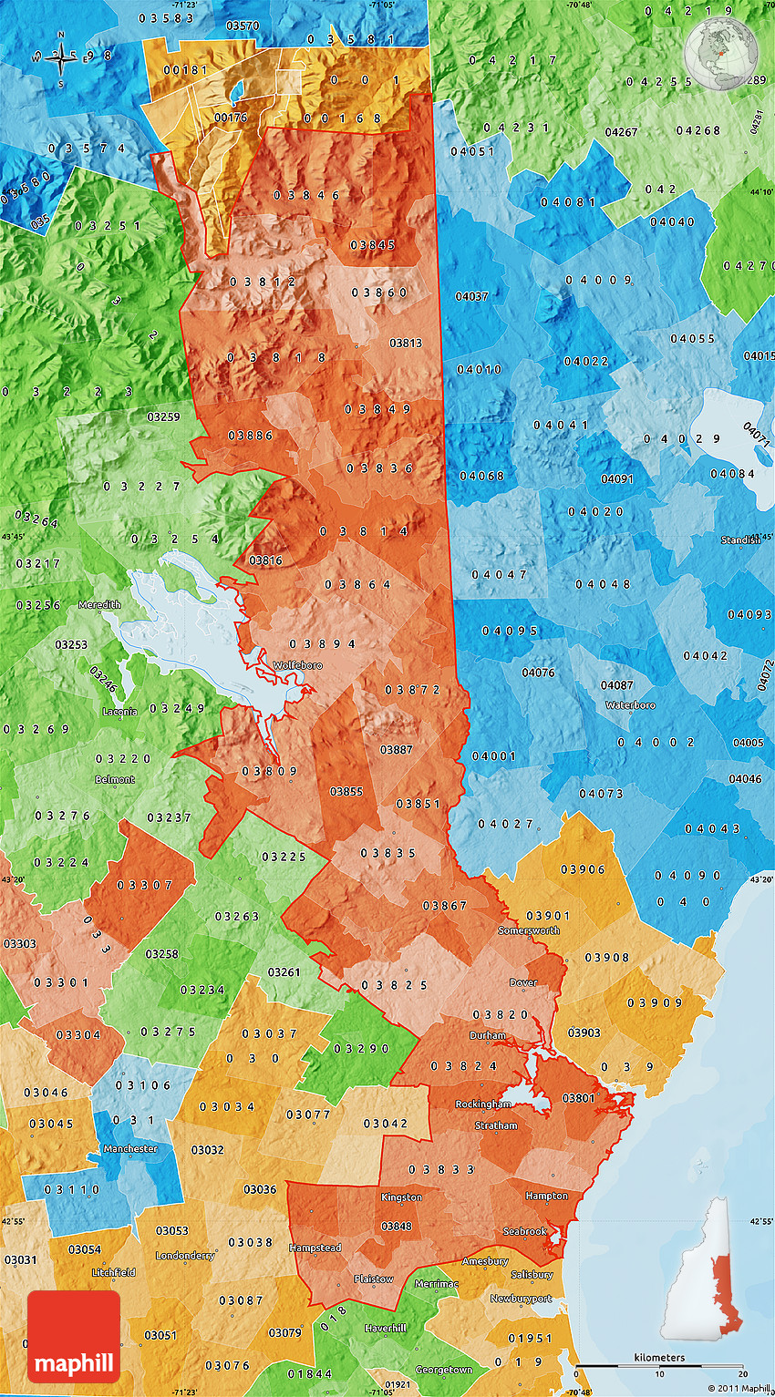 Political Shades Map of ZIP Codes Starting with 038
