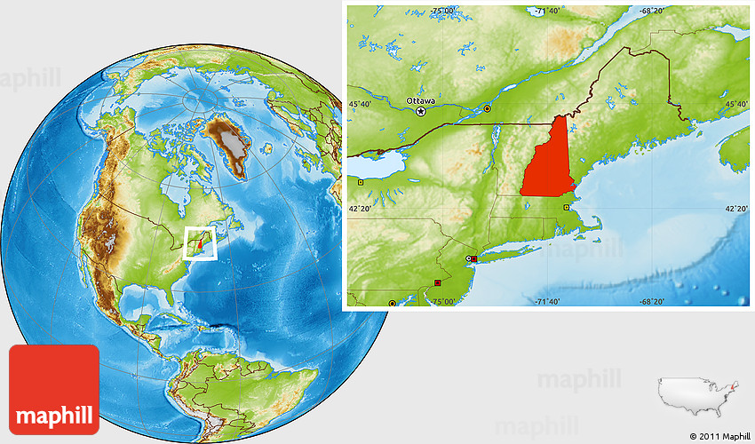 Physical Location Map of New Hampshire