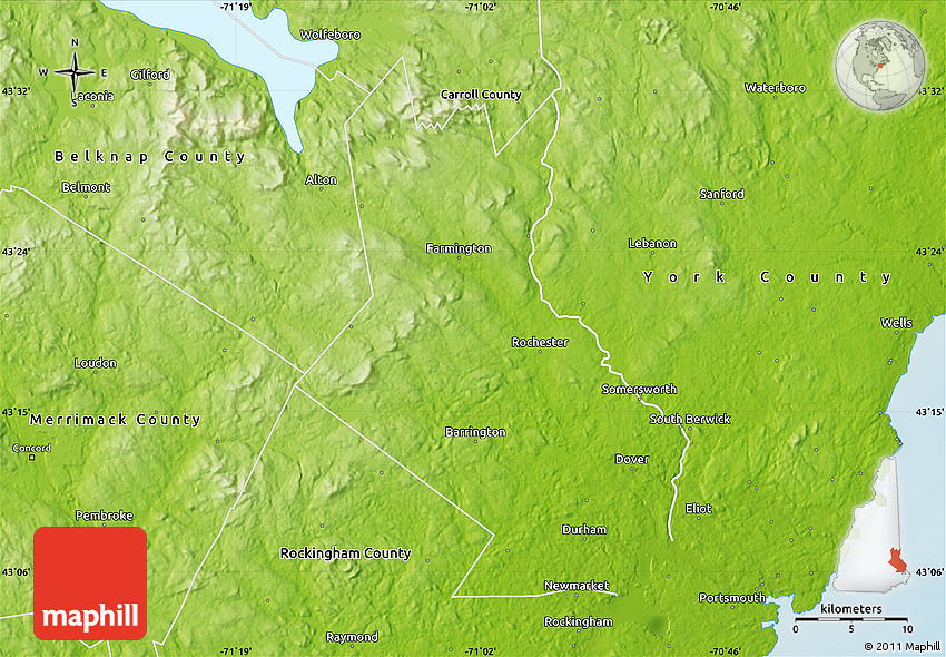Physical Map of Strafford County
