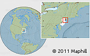 Savanna Style Location Map of ZIP code 07002, highlighted county, highlighted state, hill shading