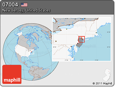 Gray Location Map of ZIP Code 07004, highlighted country, highlighted state